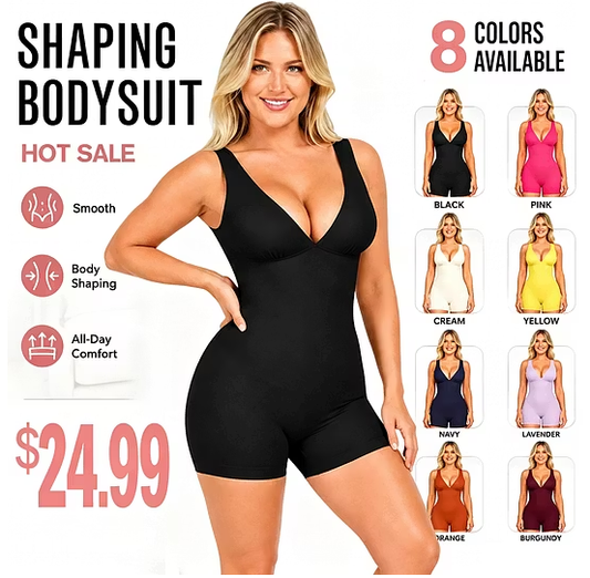 Deep V Sculpt Bodycon Stretch Shorts Jumpsuit